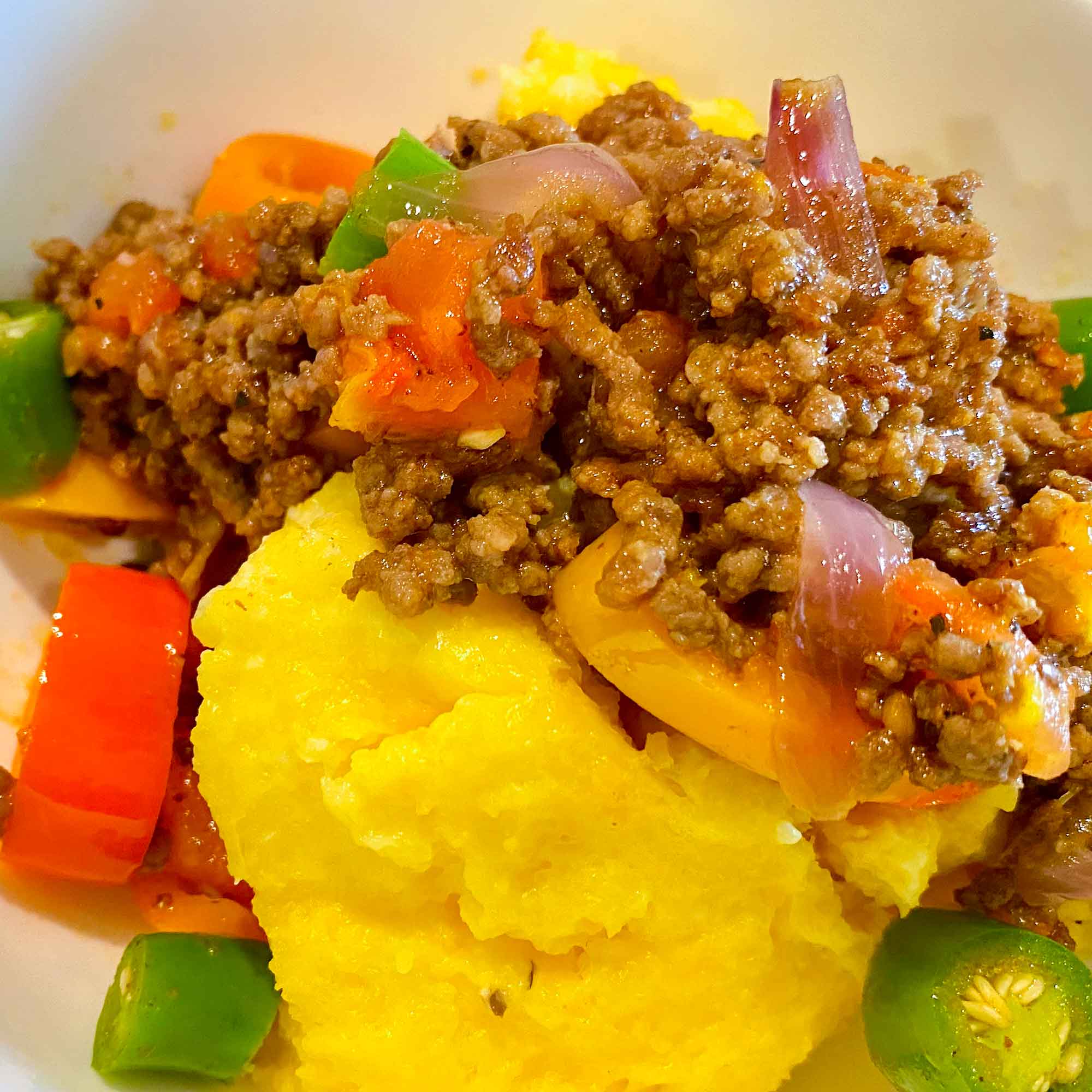 Cheesy Polenta with Ground Beef Topping Bear Cusine